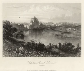 Gesamtansicht über den Gomati, Chuttur Munzil, Lucknow