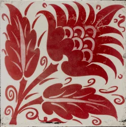 Fliese mit stilisierter Blume mit zwei Blättern und Ranken, 1882-1888