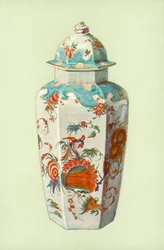 Vase, Worcester, mit japanischem Muster (Farblithografie)