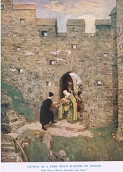 Arthur als Kind wird Merlin übergeben, Illustration aus 