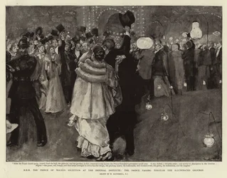 Der Empfang des Prinzen von Wales am Imperial Institute, der Prinz durchquert die beleuchteten Gärten