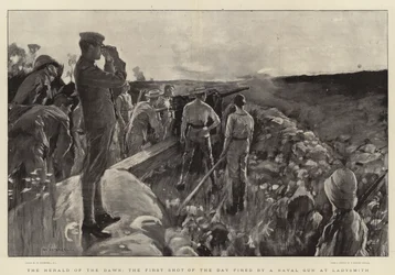 Der Herold der Morgendämmerung, der erste Schuss des Tages, abgefeuert von einer Marinekanone in Ladysmith