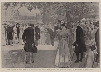 Die Gartenparty der Königin im Buckingham Palace, der Prinz und die Prinzessin von Wales empfangen Präsentationen