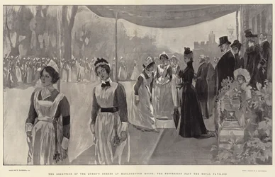 Der Empfang der Krankenschwestern der Königin im Marlborough House, der Umzug am königlichen Pavillon vorbei