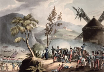 Schlacht von Roleia, 17. August 1808, graviert von Thomas Sutherland (Aquatinta)
