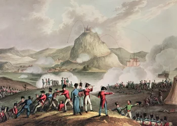 Belagerung von San Sebastian, Juli 1813, graviert von Thomas Sutherland