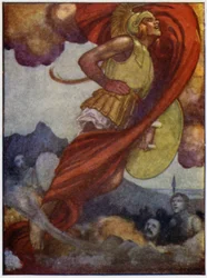 Mars, wie eine Gewitterwolke, stieg zum Olymp auf