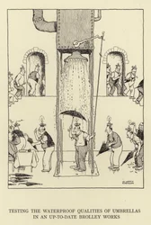 Testen der wasserdichten Eigenschaften von Regenschirmen in einer modernen Brolley-Werkstatt