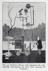 Der neue Obstbaumschneider mit automatischer Rindenkalkung während des Schneidens der Äste