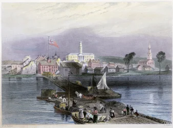 Ansicht von Cobura und Holztransport - in „Canadian Scenery illustrated“ von William Henri Barlett, ed. George Virtue