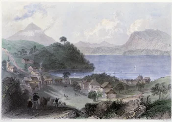 Ansicht von Georgeville und seinem See - in „Canadian Scenery Illustrated“ von William Henri Barlett, herausgegeben von George Virtue
