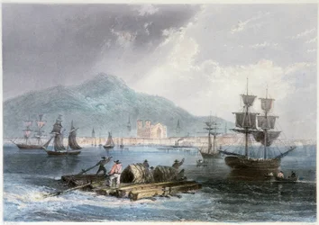 Ansicht von Montreal und Booten - in „Canadian Scenery illustrated“ von William Henri Barlett, ed. George Virtue