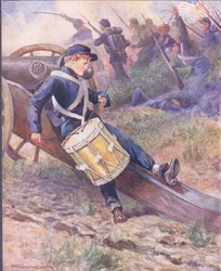 Er kroch hinter eine Kanone und wurde blass und blasser, Illustration aus 