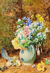 Blassblaue chinesische Kanne mit Heidekraut und kleinen Blumen, um 1860