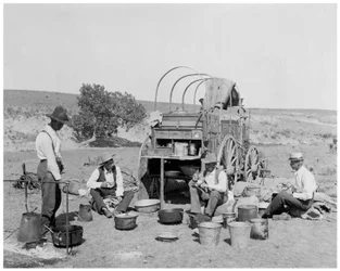 Lagerwagen bei einer Viehzusammentreibung in Texas