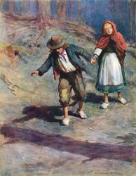 Sie fanden ihren Weg nach Hause ganz leicht, denn der Mond schien hell auf die Kieselsteine, die Hänsel auf dem Weg fallen gelassen hatte