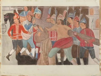 Station des Kreuzes Nr. 2: Das Kreuz wird auf Jesus gelegt, ca. 1936