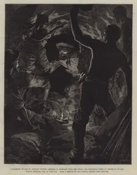 Fertigstellung des St. Gotthard-Tunnels, Treffen der Arbeiter von der Airolo- und Goschenen-Seite im Zentrum des Tunnels, Sonntagmorgen, 29. Februar, neun Uhr