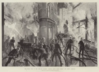 Der große Brand in der City of London, Blick auf die Jewin Street und Jewin Crescent