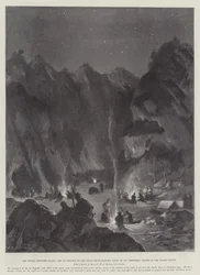 Der Aufstand an der indischen Grenze, das 1. Brigade der Tirah-Expeditionsstreitkräfte beim Weihnachtsessen im Bazar-Tal