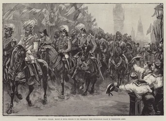 Das Jubiläum der Königin, Eskorte der königlichen Prinzen in der Prozession vom Buckingham Palace zur Westminster Abbey