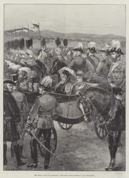 Der königliche Besuch in Aldershot, die Scots Greys traben an der Königin vorbei