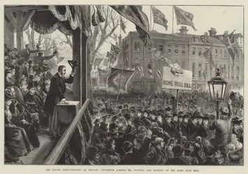Die Ulster-Demonstration in Belfast, Prozession vor Mr. Balfour und Verbrennung des Home Rule Bill