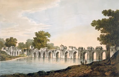 Ansicht der Brücke bei Ilionpoor über den Fluss Goomty, veröffentlicht 1785-88