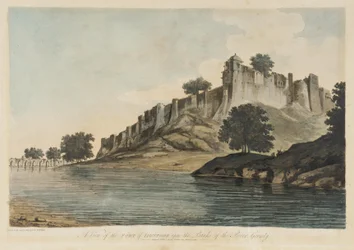 Ansicht des Forts von Iionpoor [Fort von Firuz Shah Tughluq, Jaunpur, Uttar Pradesh, 1360] am Ufer des Flusses Goomty [Gumti] aus Ausgewählte Ansichten in Indien