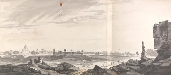 Ansicht der Ruinen von Agra und des Taj Mahal