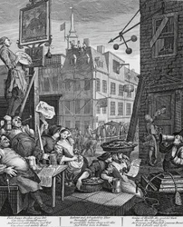 Beer Street, London, Stich von William Hogarth (1697-1764), Vereinigtes Königreich