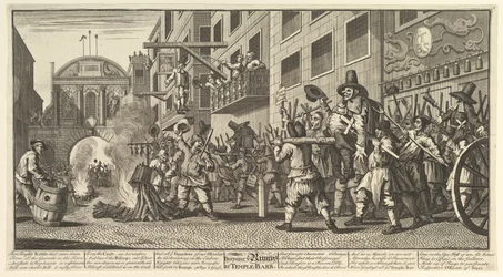 Verbrennung der Rümpfe am Temple Bar Zwölf große Illustrationen für Samuel Butlers Hudibra..., 1725-68
