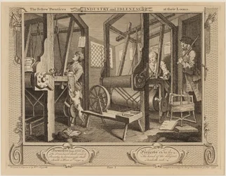 Die Mitgesellen an ihren Webstühlen