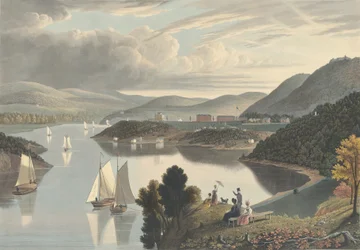 West Point, von oberhalb des Washington Valley: Blick flussabwärts, veröffentlicht 1834