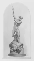 Michael und Satan, nach der Gruppe in Marmor von Flaxman, RA, gestochen von W. Roffe (Stich)