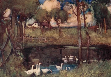 Illustration für The Deserted Village von Oliver Goldsmith (Farblithografie)