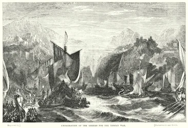 Die Einschiffung der Griechen für den Trojanischen Krieg (Gravur)