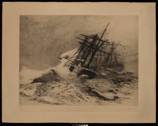 Flucht der H.M.S. Calliope aus dem Hafen von Apia, Samoa, am 16. März 1889