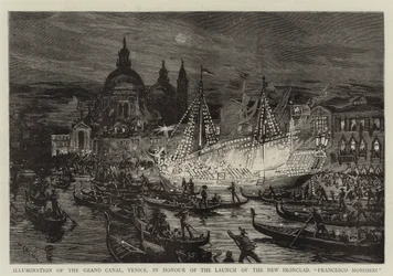 Beleuchtung des Canal Grande, Venedig, zu Ehren des Stapellaufs des neuen Panzerschiffs Francesco Morosini