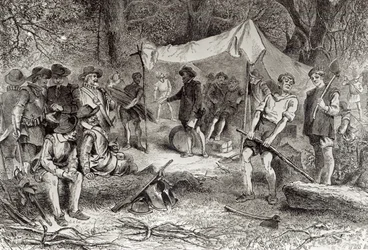Der erste Tag in Jamestown, 14. Mai 1607, aus 