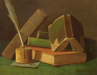 Stillleben mit Büchern und Tintenfass