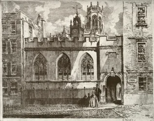 Cliffords Inn Hall und Uhrturm, mit dem Laternen-Turm von St. Clement Danes dahinter, 1934