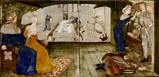 Sechzehn Fliesen bilden acht Illustrationen der 