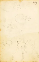 (Studien--Figuren, Baumstamm, Pferd und Reiter, etc.)
