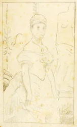 Dame im Abendkleid mit Figur der Venus von Milo