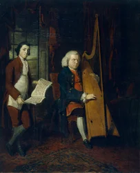 John Parry der blinde Harfenist mit einem Assistenten, ca. 1770-1780
