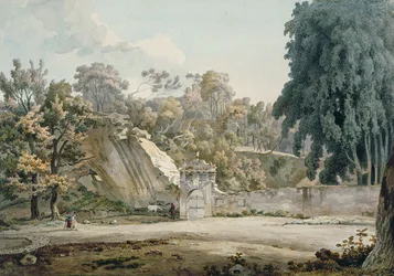 Parktor und Brunnen