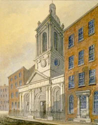 Nordostansicht der Kirche St. Peter-le-Poer und Old Broad Street, City of London