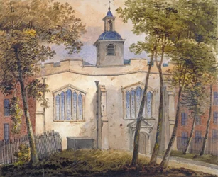 Westansicht der Kirche St Helen, Bishopsgate, City of London, ca. 1810