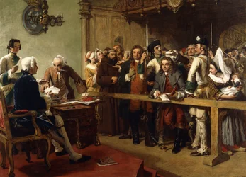 Hogarth vor dem Gouverneur von Calais als Spion, 1851